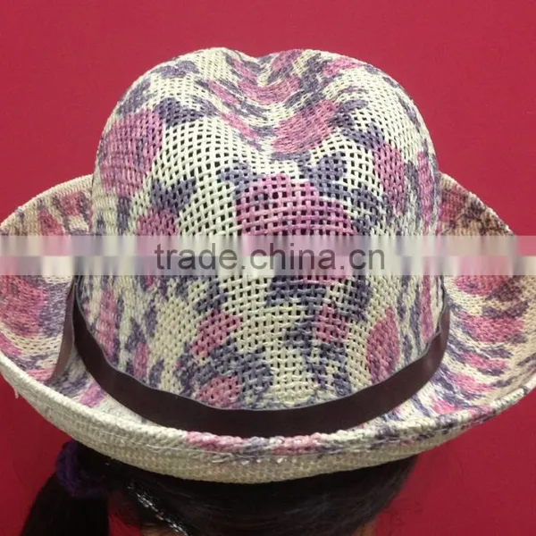 Print Woven Straw Hat With Leather Band photo-4