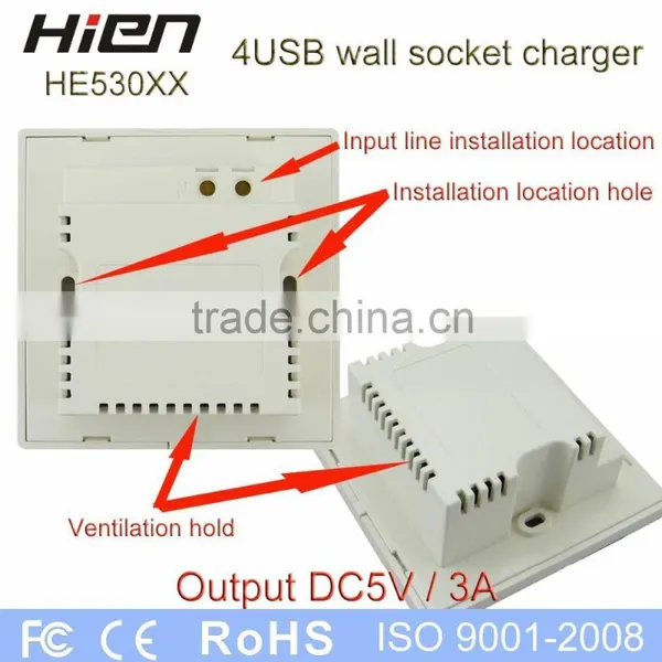 4 USB Wall Socket With Led Night Light DC5.0V3000mA White Color photo-6