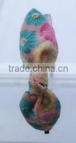 Fashion Ribbon Covered Metal Hairbands With Floral Printed Fabric Bow