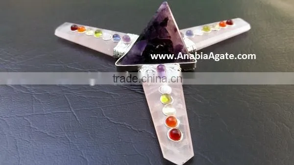 Rose Quartz Flat Stick Chakra Gemstone Energy Generator : Gemstone Amethyst Tetrahedron photo-5
