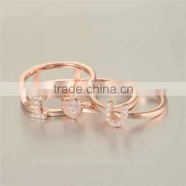 Latest Designs Gold Plated Finger Sex Letter I Love You Sterling Silver Ring With Clear Zircon photo-4