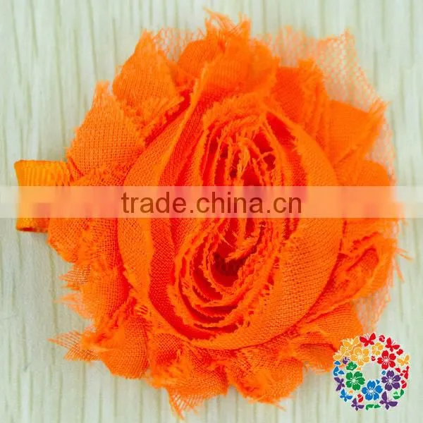 Hot Sale Orange Rose Flower With Clip , Wholesale Supply Chiffon Flower , Beautiful Shabby Flower With a Clip photo-3