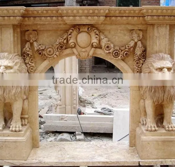 Luxury Home Decoration Marble Stone Carved Gold Fireplace Mantel photo-2
