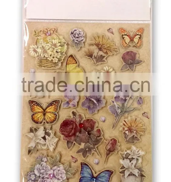 Butterfly & Rose Design Sticker in Colors, 3D Popular Design Decorative Glitter Sticker With Gems/Rhinestone photo-2