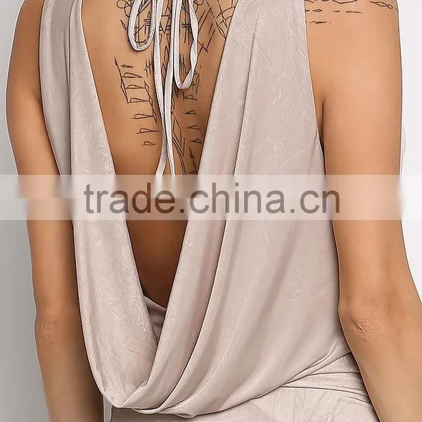 Sexy Western Names Taupe Draped & Ruched Lustrous Bodycon Dress Necked Women Picture HSd5149 photo-5