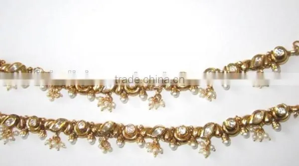 BRIDAL KUNDAN PEARL Gold Plated Designer Necklace Jhumka Earring Set photo-4