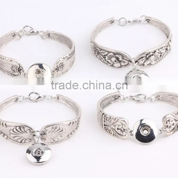 Free Sample Vintage Flower Design Bangle Two Parts Lobster Clasp Bangle Diy Snap Button Charm Bangle photo-3