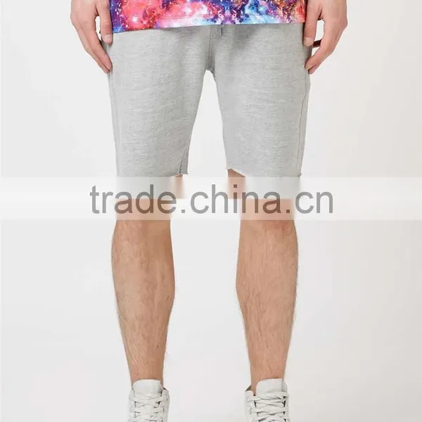 MGOO Hot Sale Raw Hem Sport Shorts Mens French Terry Cotton Shorts Plain Side Pockets Sweat Pants photo-3