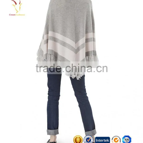 Strips and Tassel Knitted Cashmere Poncho Shawl photo-4
