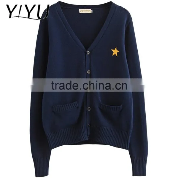 Custom Hot Sale Men Dark Blue Thick High School Uniform Cardigan Sweater