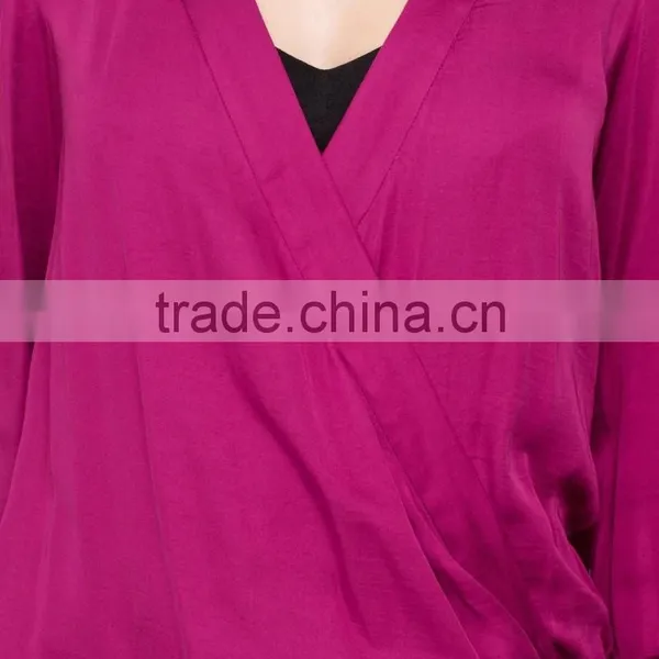 Daily Fit Long Sleeve Wrap-style Lady Blouse for Middle Aged Women photo-4