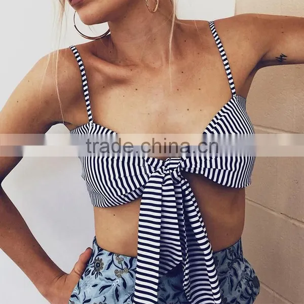 Polyester Tank Top Backless Wrapped Chest Printed Striped Sold By PC photo-2