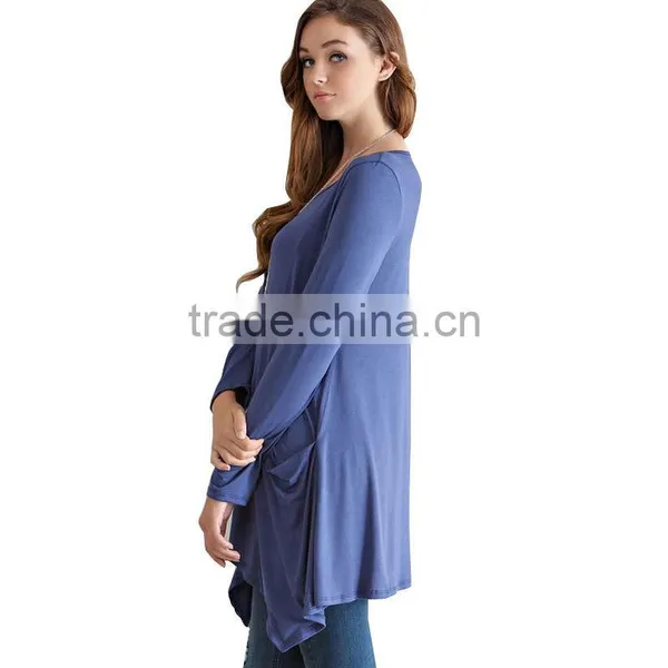 Newest Design Fashion Long Sleeve Pure Color Round Neck Loose Blouse for Wholesale 2017 photo-3