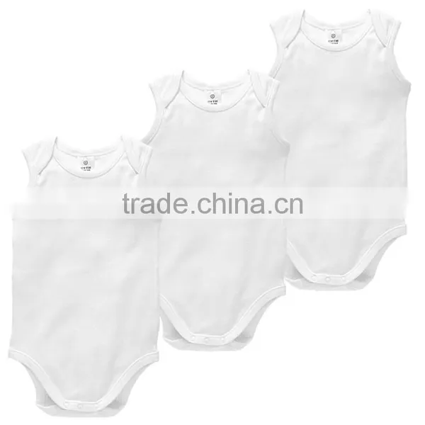 High Quality Sleeveless Blank White Cotton Baby Romper Bodysuit photo-5