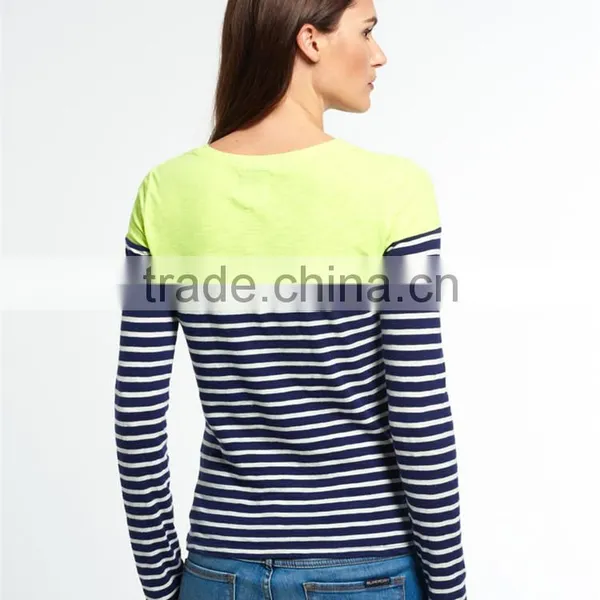 2016 Guangzhou Shandao High Fashion Design Autumn Long Sleeve Round Neck Striped Printed Cotton Ladies Elastic Hem Tops photo-3