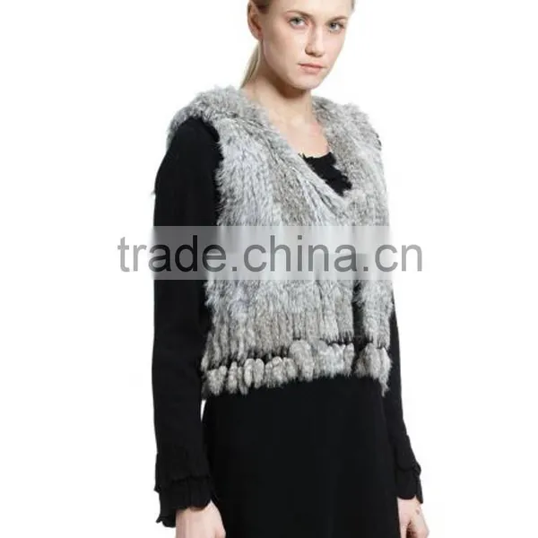 YR584 Beautiful Tassel Genuine Rabbit Fur Vest Women Top Quality 2015 photo-4
