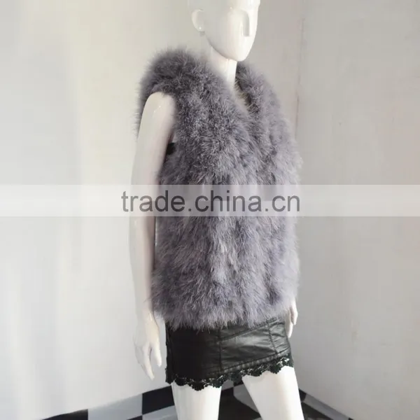 SJ007-01 Top Quality 2017 Fashion Apricot Turkey Feather Vest photo-4