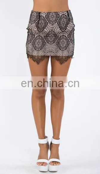 2015 Latest Skirt Design Black Mini Lace Skirt /Pictures Of Mature Women With Short Skirt photo-5