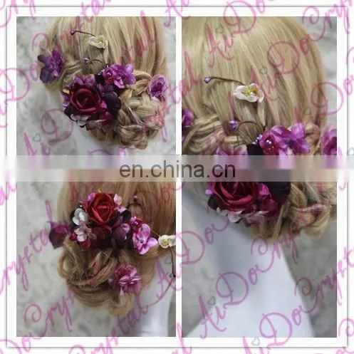 Aidocrystal Purple Rose Flower Hair Clip Headband Bridal Hair Accessories photo-4