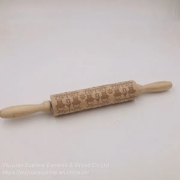 Chick Pattern Wooden Rolling Pin, Made of Chinese Cherry