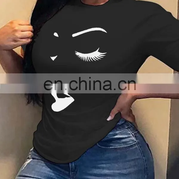 Women's Top Abstract Face Print Round Neck Short Sleeve T-shirt photo-4