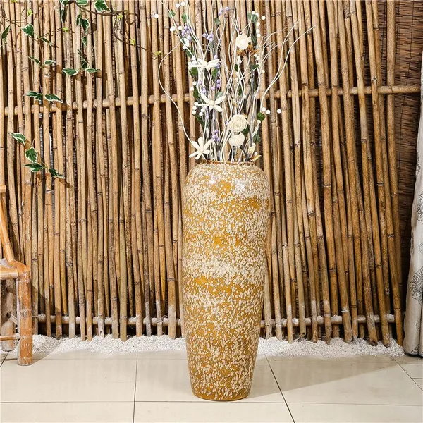 Mediterranean Style Hand Made Yellow Pottery Ceramic Flower Vase For Living Room Decor photo-4