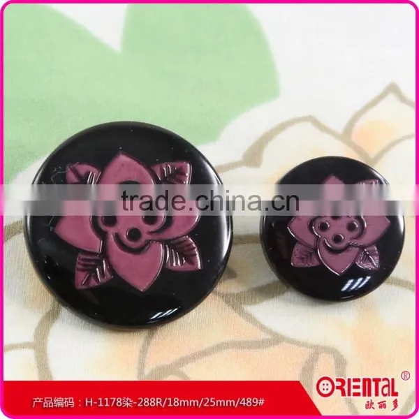 High End Large Plastic Coat Button With Engrave Flower Pattern photo-2