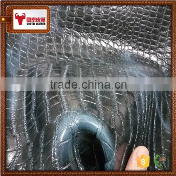 PU Coated Crocodile Embossed Cow Split Leather photo-3