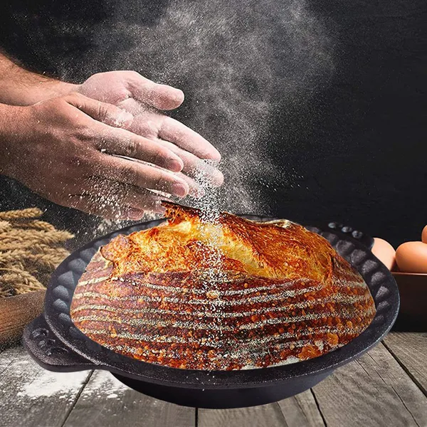 Enamel Coating Cast Iron Pan Decorative Border With Handle Nonstick Enamel Cast Iron Round Shape Baking Pie Pan photo-4