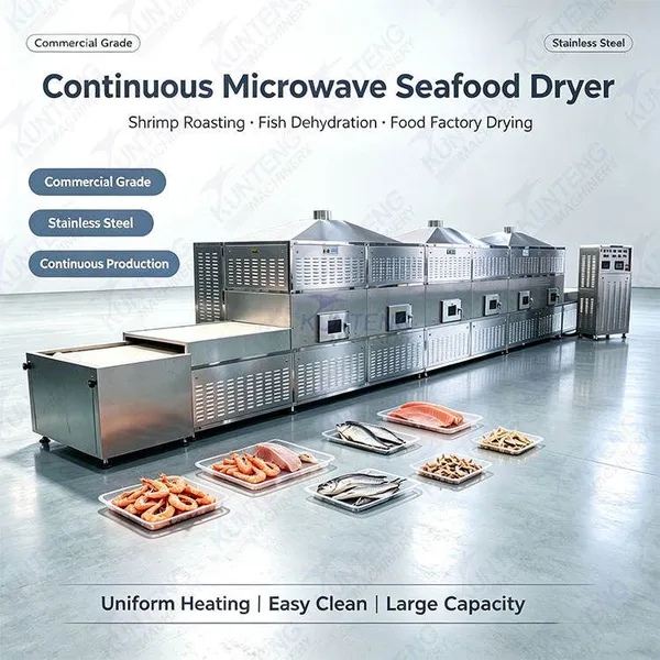 Continuous Microwave Roasted Shrimp Dryer Fish Dehydrator Seafood Product Drying Equipment for Commercial Food Factory EPC