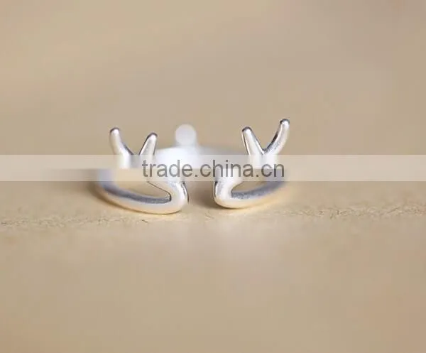 2015 Tiny Delicate Adjustable 925 Sterling Silver Deer Antler Ring photo-6