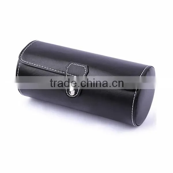 Custom Black Cylinder Leather Zipper Retainer Box For Wrist Watch photo-2