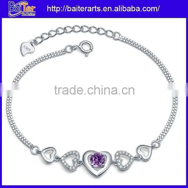 New 925 Sterling Silver White Diamond Tennis Heart Bracelet Cubic Zirconia Tennis Bracelet photo-2
