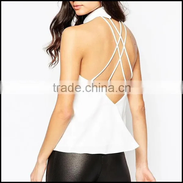 White Semi Transparent Blouse Top Women's Wear Sleeveless Chimney Collar Waist Length Girls Teenage Women's photo-4