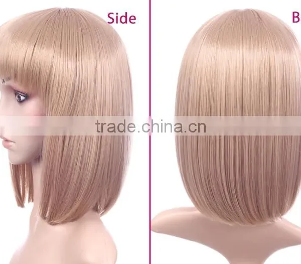 European Style New Design Lolita Short Wig Cheap Synthetic Blonde Bangs Wig photo-3