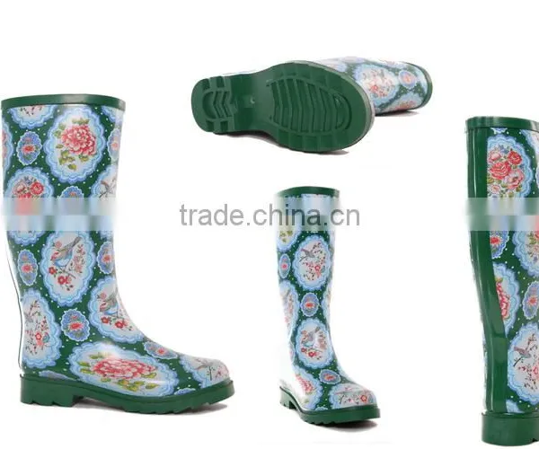 New Fashion Green Color Ladies Rubber Rain Boot Wellies Rain Shoes photo-2