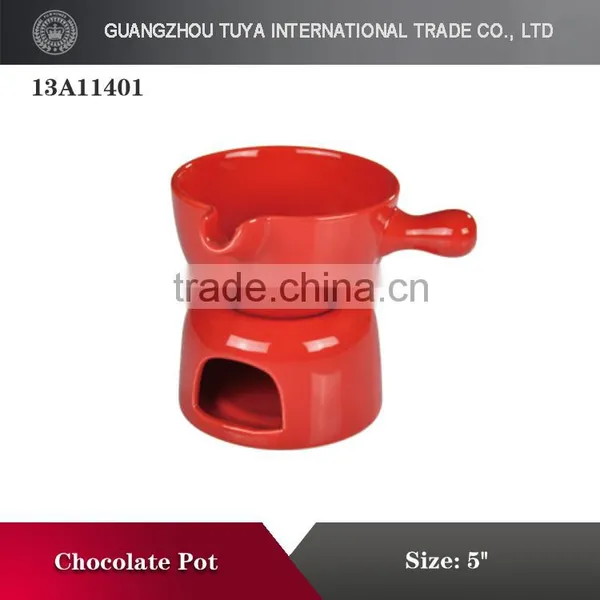 Beautiful Mini Green Stonware Chocolate Fondue Set