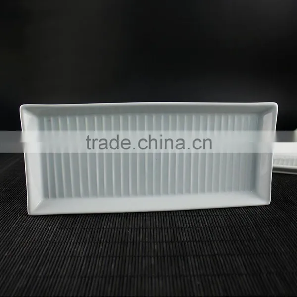 Hotel Rectangle Embossing White Ceramic Plate and Tray photo-2