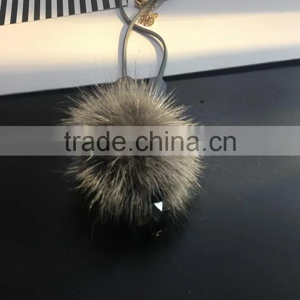 Winter Mink Fur Ball Pendant Necklace Geometric Bead Suede Leather Necklace Velvet Leather Necklace photo-5