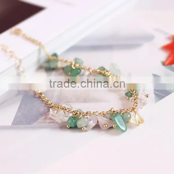 Raw Stone Charms Gold Chain Bracelet Crushed Stone Bracelet photo-5