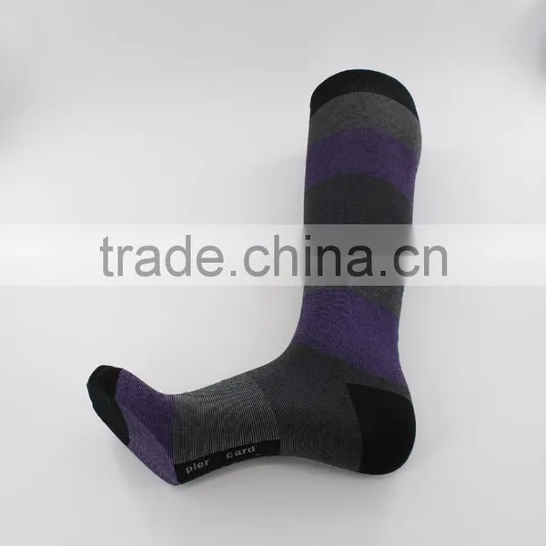 European Size Melanged Cotton Yarn Wide Strip Knee High Socks Women photo-2