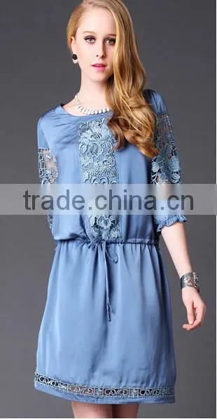 Fashion Factory Price Loose Half Lace Sleeve Silk Dress Designer photo-5