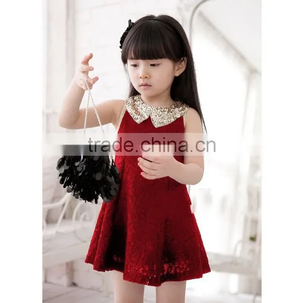 Kids Girls Sleeveless Sequins Collar Lace Vest Princess Sundress SV000883# photo-2