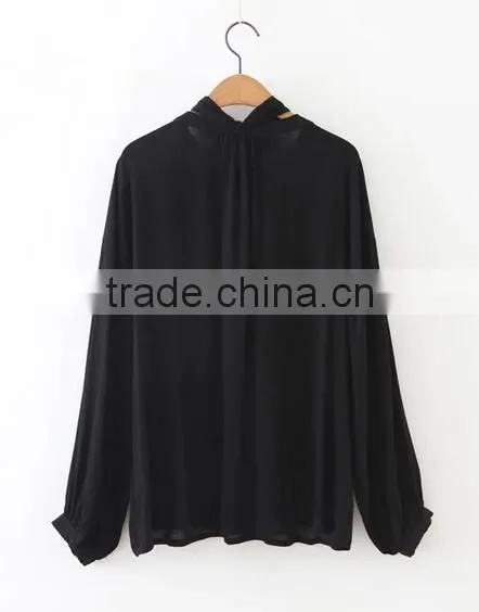 Runwaylover EY2356B Hot Sale 2017 Ladies Elegant Stand Collar Loose Blouse photo-6