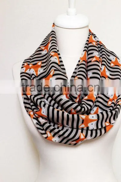 Fox Pattern Chiffon Infinity Scarf, Circle Scarf, Loop Scarf, Scarves, Shawls, Spring Fall Winter Summer Fashion Gift Ideas for photo-3