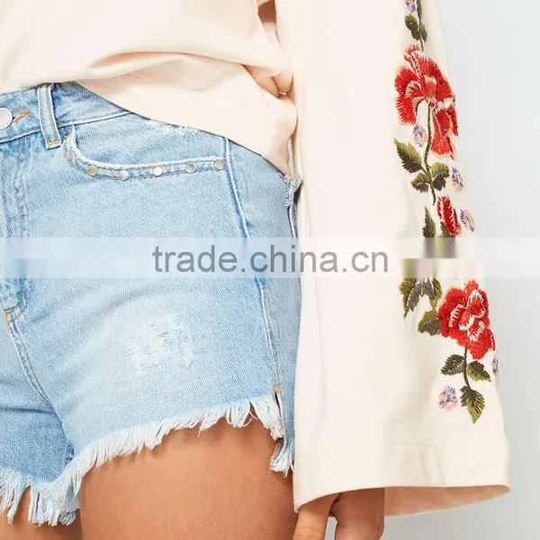 Relaxed Fit Cotton Clothing Kimono Sleeve Embroidered Hoodie for Women photo-5