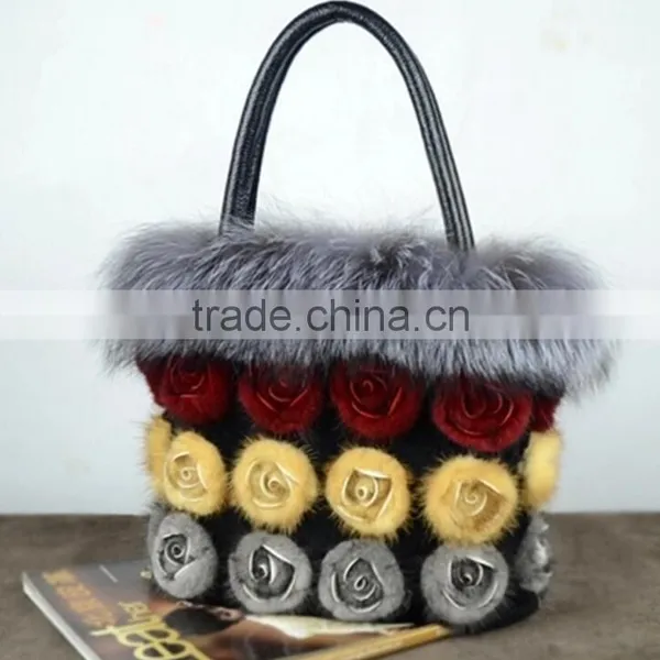 Genuine Leather and Fox Fur Bag,mink Fur Bag,rabbit Fur Bag, photo-2
