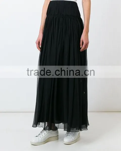 Custom Women 100% Silk Black Pleated Skirts,Fashion Summer Clothes Silk Pleated Skirts For Women photo-4