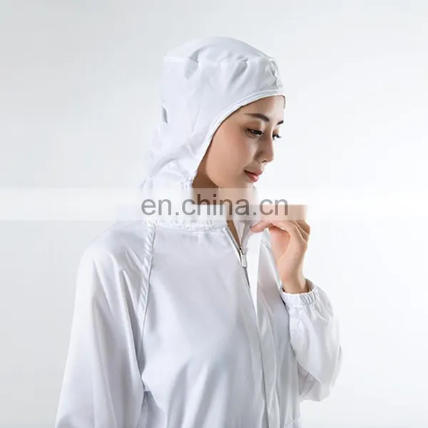 White 100%Polyester Elastic Cuff Food Factory Worker Uniform photo-6