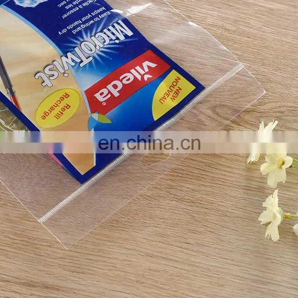 China Manufacture Cheap Clear Microfibre Mop Poly Bag Packaging,Opp Bopp CPP Heat Sealing Bag With Handing photo-2